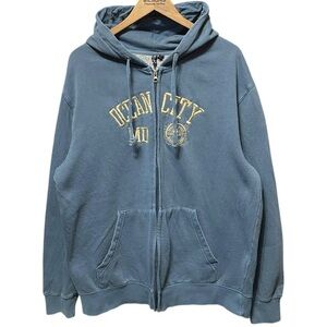 vintage 2000s blue Ocean City Maryland beach resort full zip sweatshirt hoodie